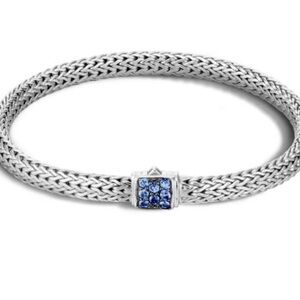 John Hardy Silver Braided Bracelet with Blue Accent